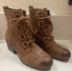 Sorel Cate Womens Size 9.5 Boots Brown Leather Laced Combat Heel Boot NL3715-242